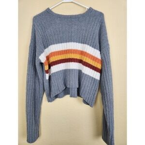 Freshman Striped Sweater Women's Medium Gray Orange Crew‎ Neck Cropped Pullover
